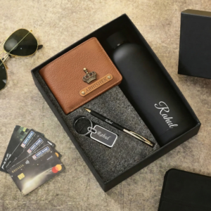 Customised Leather Wallet, Pen, Keychain &  Water Bottle