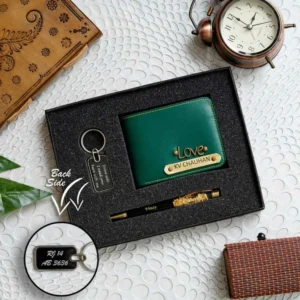 Customised Wallet, Pen & Metal Keychain